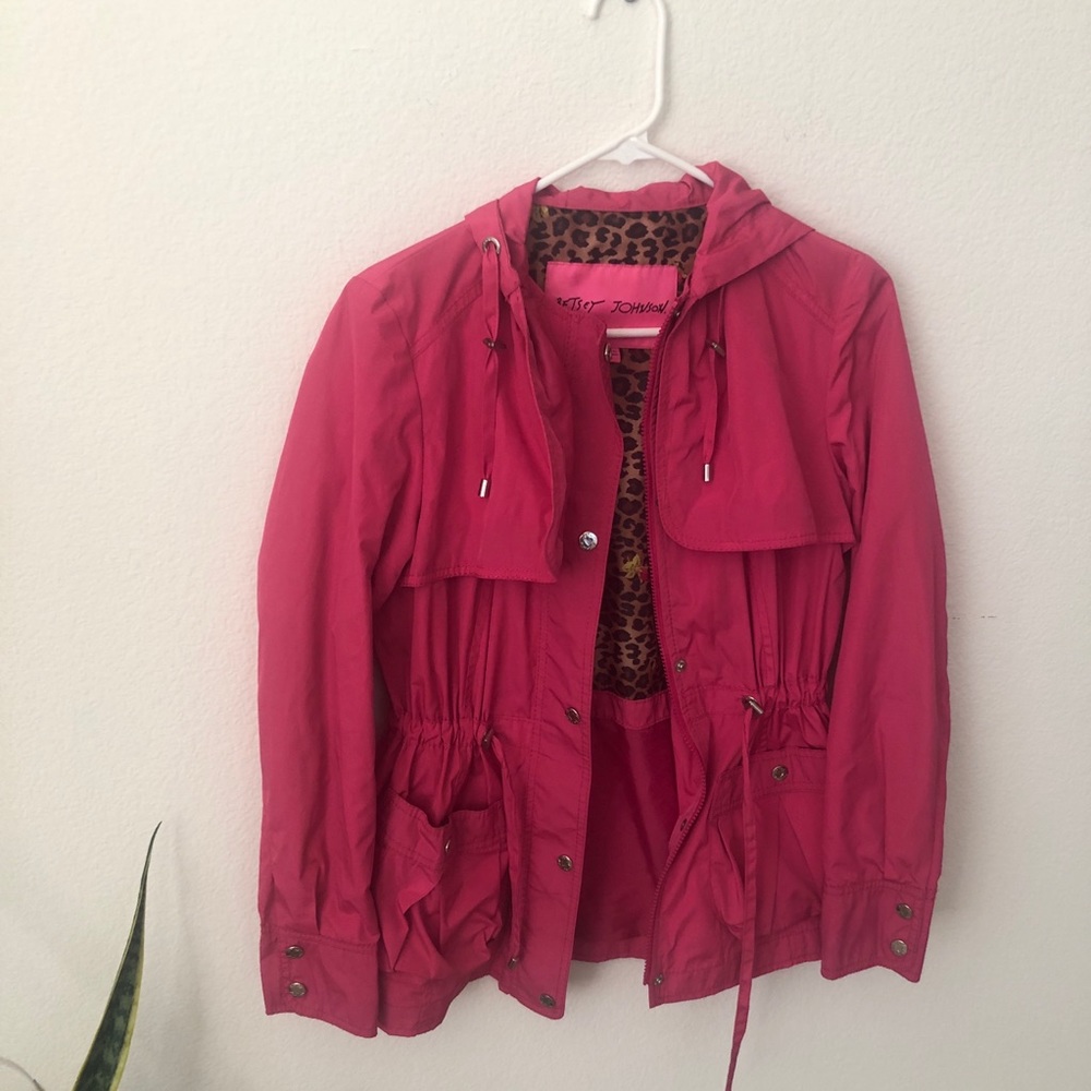 Pink Betsey Johnson raincoat windbreaker hoodie XS